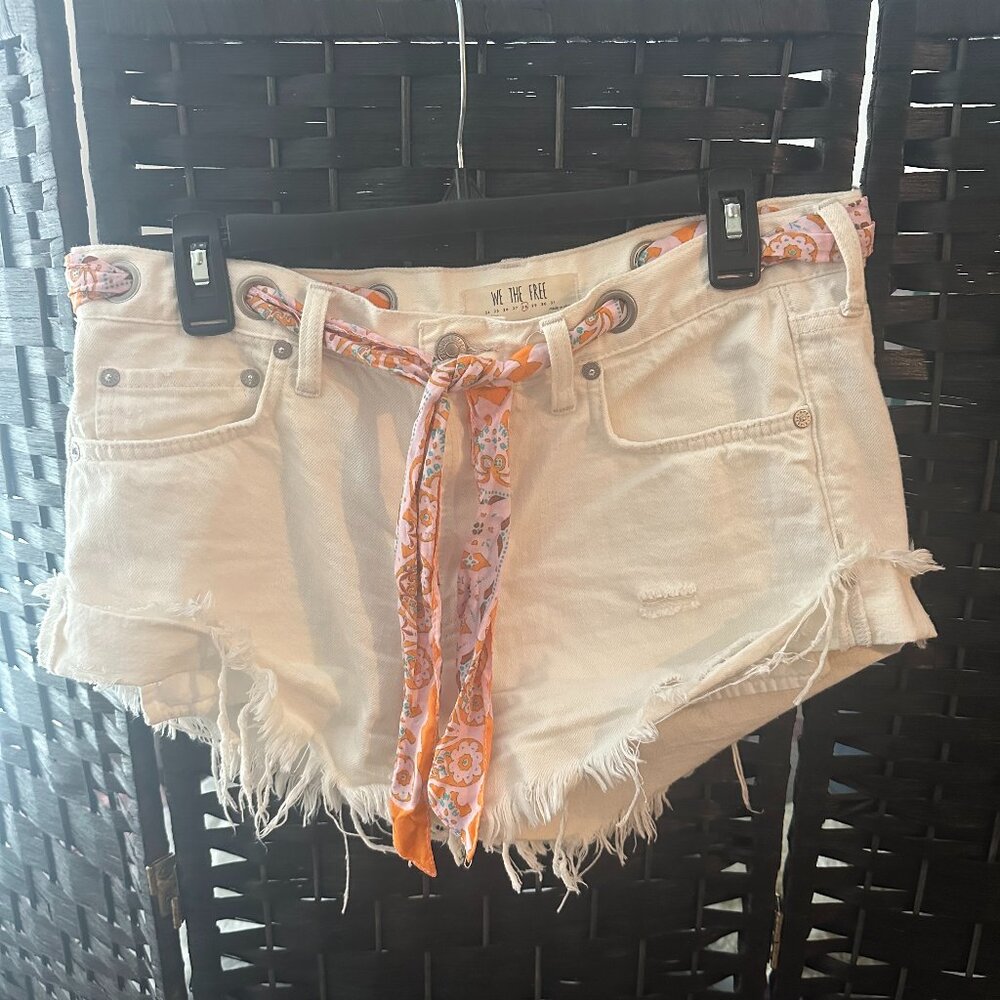 Free people white denim short with tie